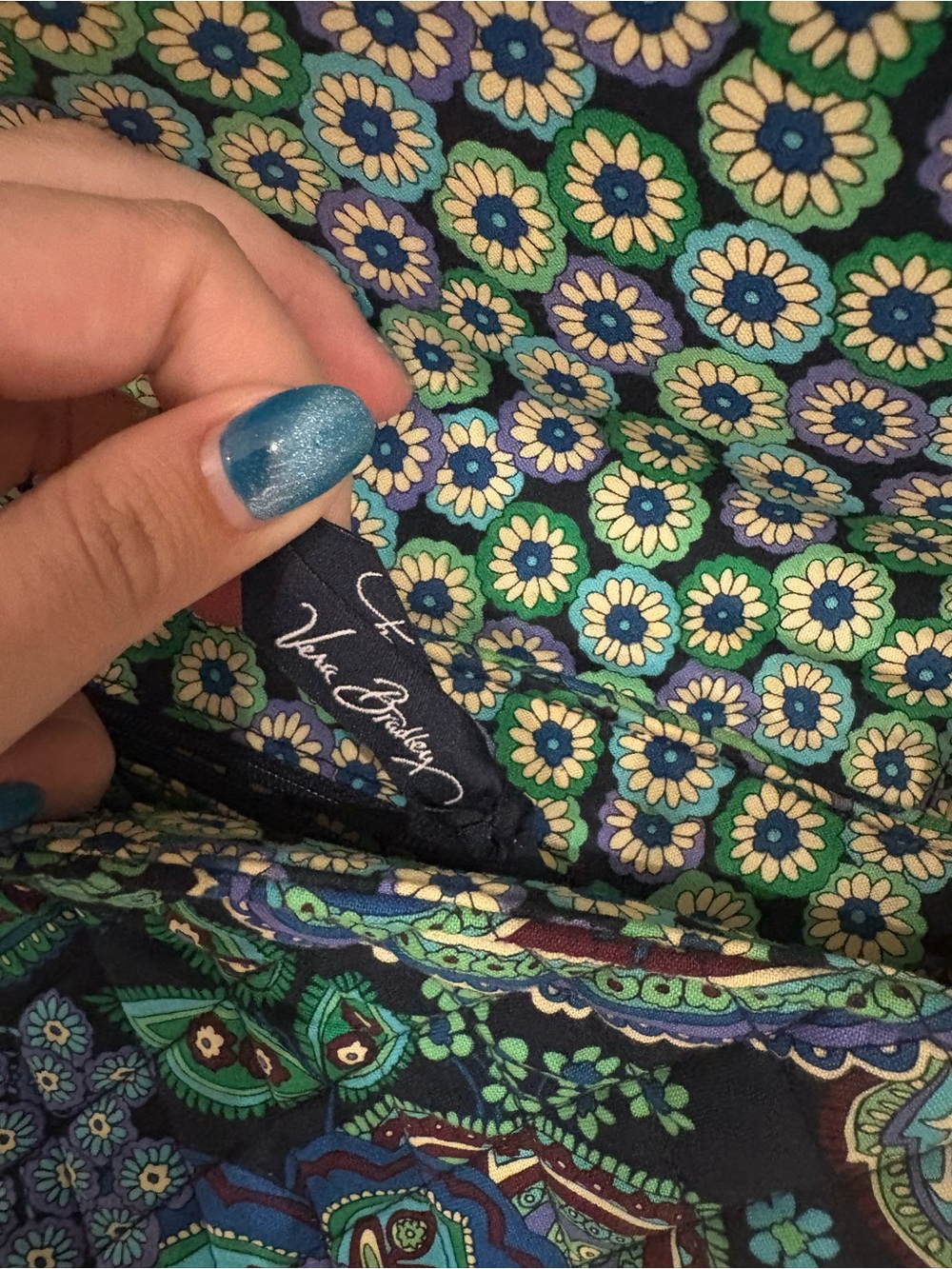 Vera Bradley Quilted Paisley Shoulder Bag in Teal, Navy & Green - Picture 6 of 10